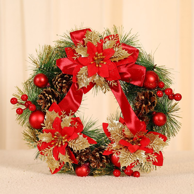 圣诞花环30CM新年装饰品圣诞节场景布置门挂圣诞树花圈挂饰藤圈40