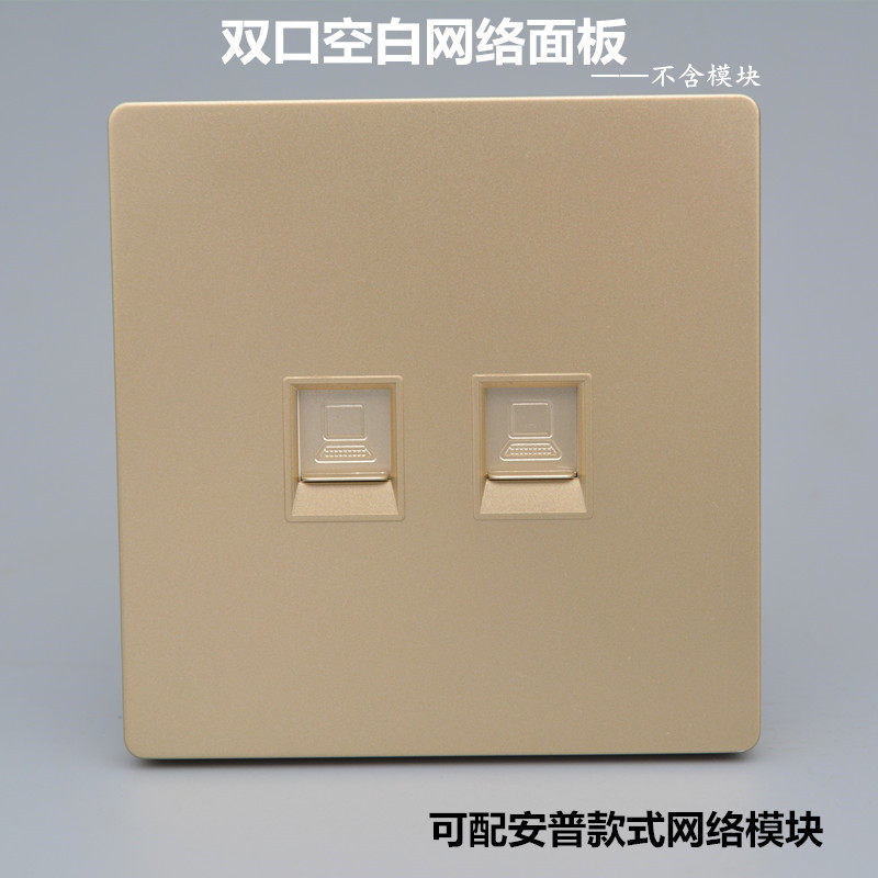 香槟色双口空白电脑信息面板安普款六类七类网络电话插座不含模块