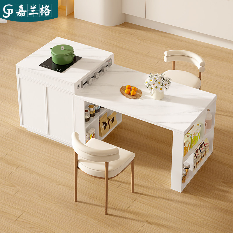 法式奶油风岛台餐桌一体带电磁炉家用岩板中岛台单独料理台岛台柜,住宅家具,岩板餐桌,淘宝优惠券,粉丝福利购,淘宝优惠卷