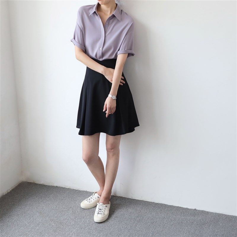 XINER A型西装面料小黑裙不易皱显腿长即视感气质半身裙裤夏季