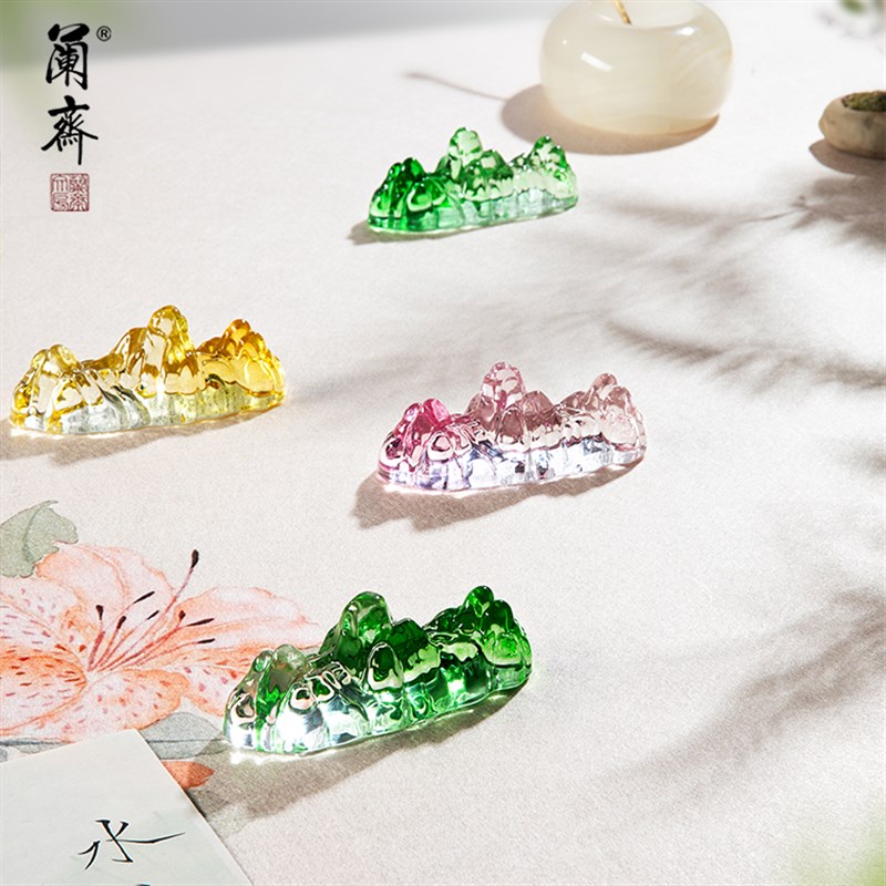兰斋琉璃水晶笔搁笔山书法专用镇纸镇尺搁笔毛笔架笔托创意多彩山