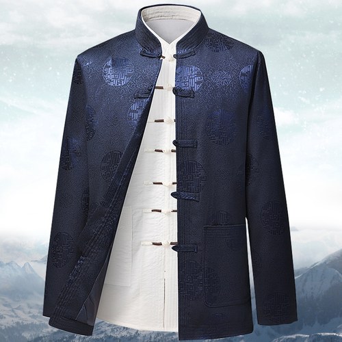 中老年人男士唐装休闲夹克爸爸汉服春秋季中式大码外套爷爷生日装