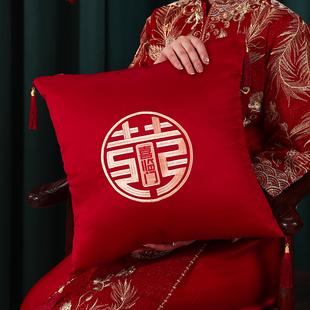 饰喜字靠垫 结婚抱枕一对婚庆婚房布置卧室床上红色靠枕客厅沙发装