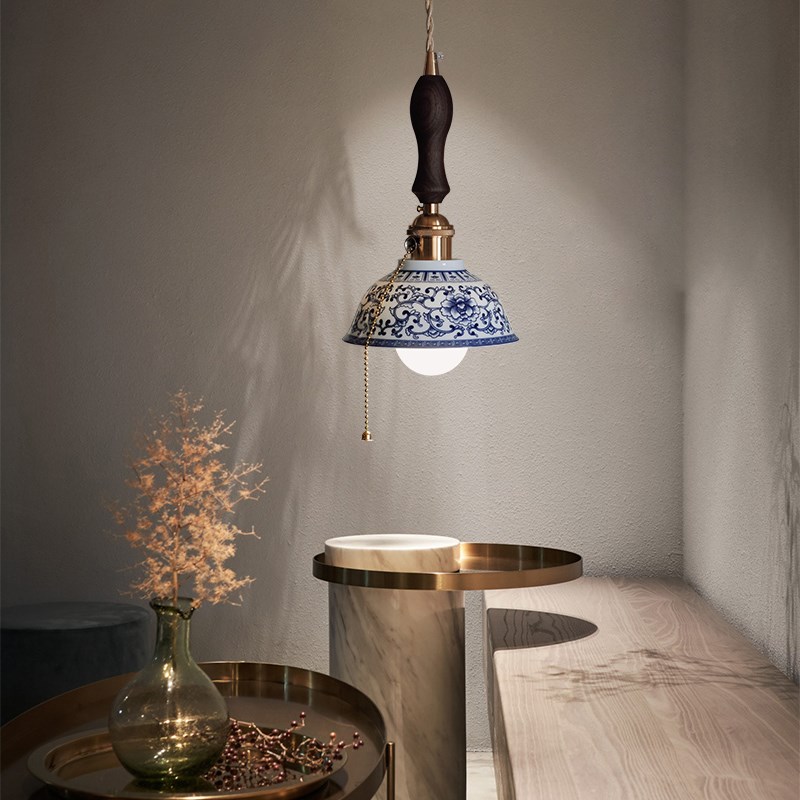 中式简约青花瓷吊灯 茶室餐厅客厅阳台吧台床头装饰陶瓷吊灯