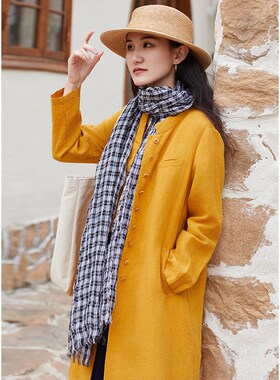 忘城X-211座/琴健/20v25年色织亚麻百搭透气文艺黑白格子围巾女