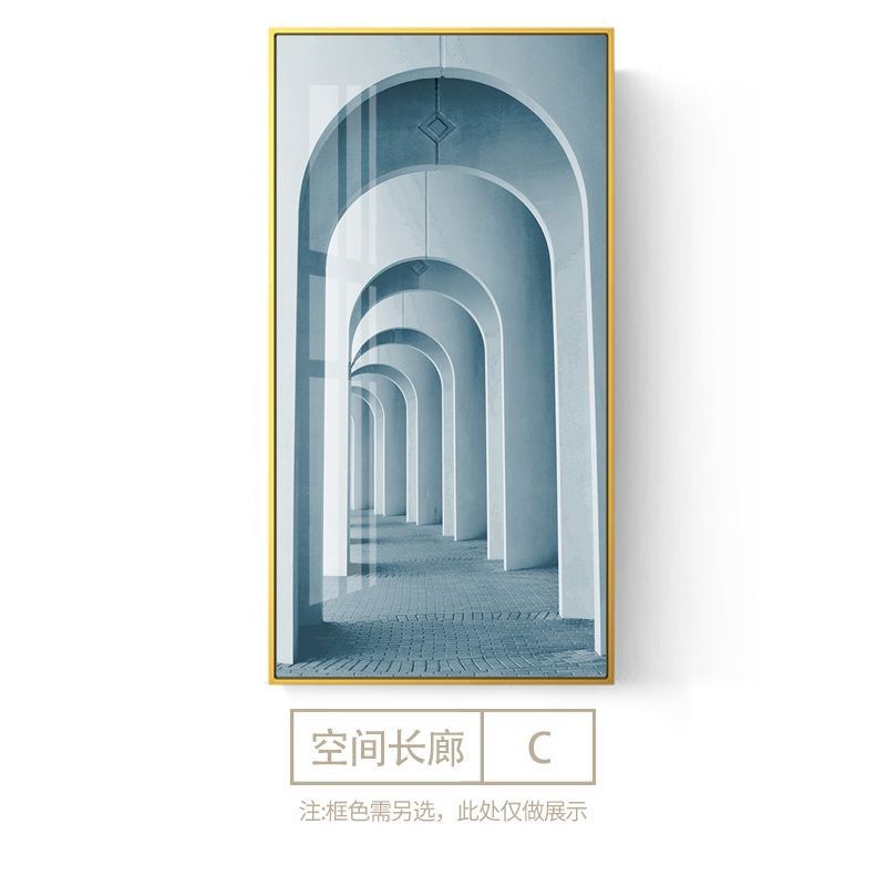 楼梯装饰画走廊尽头挂画复式楼玄关画竖版过道壁画建筑画现代简约图片