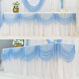 新款多色婚庆道具婚礼纱幔网红背景墙幕布迎宾区桌围装饰布幔桌裙