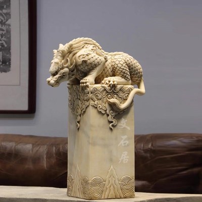 石雕汉白玉拴马桩吸水兽蚣蝮喷水兽镇水兽庭院祥云石柱子装饰摆件