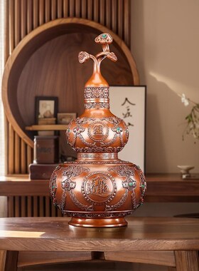 紫铜《八福纳财葫芦》摆件中式家居客厅办公室装饰品乔迁开业礼品