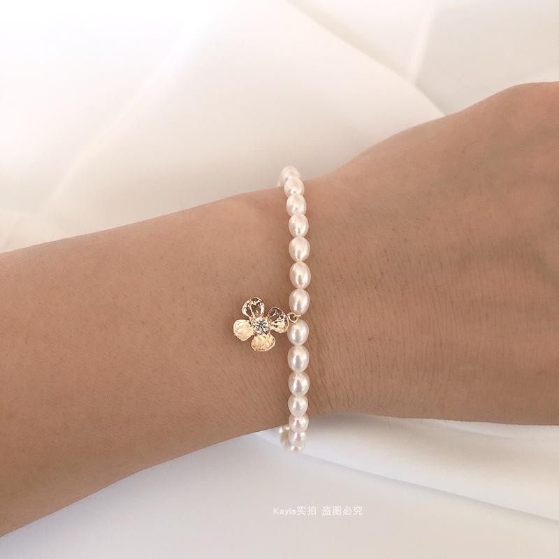 天然淡水珍珠手链手镯女精致秀气学B生闺蜜ins小众设计美14K包金