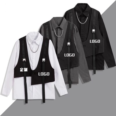 定制logo长袖衬衫男秋冬新款y设计感衬衣发型师工作服印字diy套装