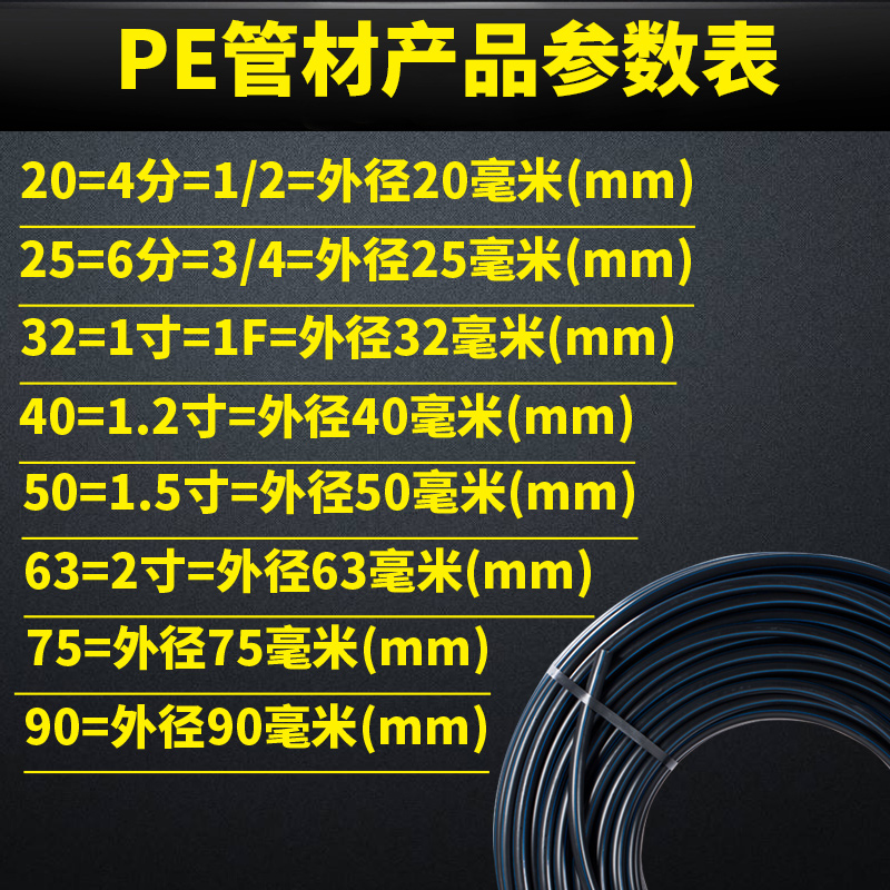pe水管 黑色盘管20 25 32给水滴灌自来水管热熔管4分6分1寸pe管材
