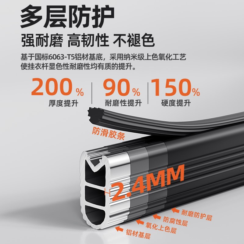 特厚衣柜挂衣杆横杆静音防滑大衣柜里的衣杆衣柜内挂杆柜子衣通杆