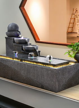 现代简约圆球流水喷泉摆件酒店大堂鱼池落地装饰招财水景送礼摆设