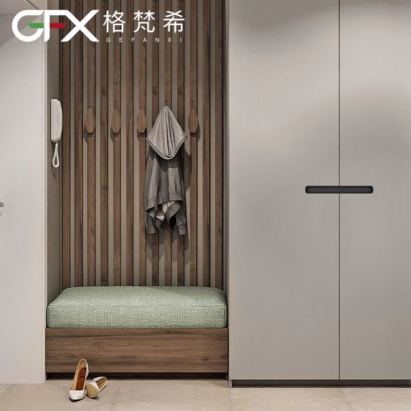 22/25板厚衣柜门隐形意式窄边拉手内嵌开槽隐藏高门暗扣黑色把手