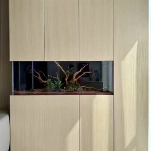 定制底滤鱼缸客厅柜面嵌入一体屏风缸水族箱窄长超白玻璃缸溪流缸