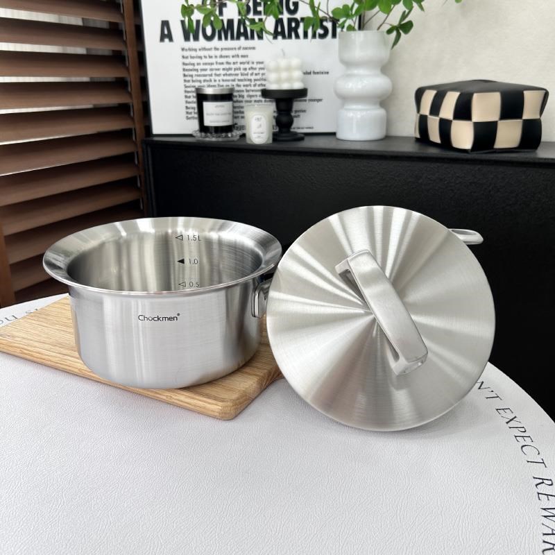 五层钢夹铜18/10不锈钢奶锅超厚微压锅辅食面条锅无涂层16cm