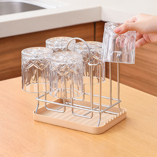 放水杯子的置物架 304不锈钢茶杯收纳架桌面玻璃杯架倒挂洋酒杯架