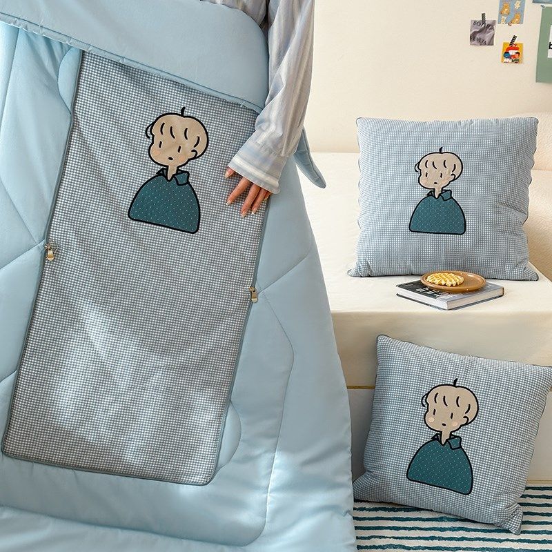全棉卡通男c女儿童幼儿园纯棉空调被车载办公室午休抱枕被子两用