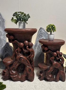 落地摆件流水景假山工艺鱼缸底座仿根雕玄关招财装饰花盆托架子