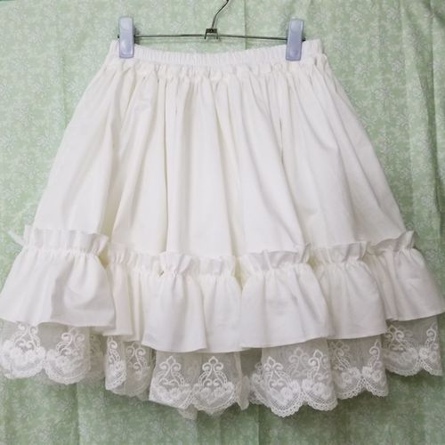 lolita刺绣纯棉制小裙 棉布半身打底裙 小蓬度防透裙 荷叶边