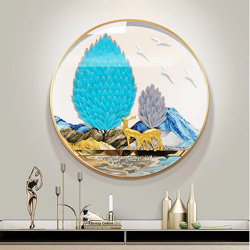 现代简约玄关实物立体装饰画餐厅背景墙圆形挂画走廊过道手工壁画图片