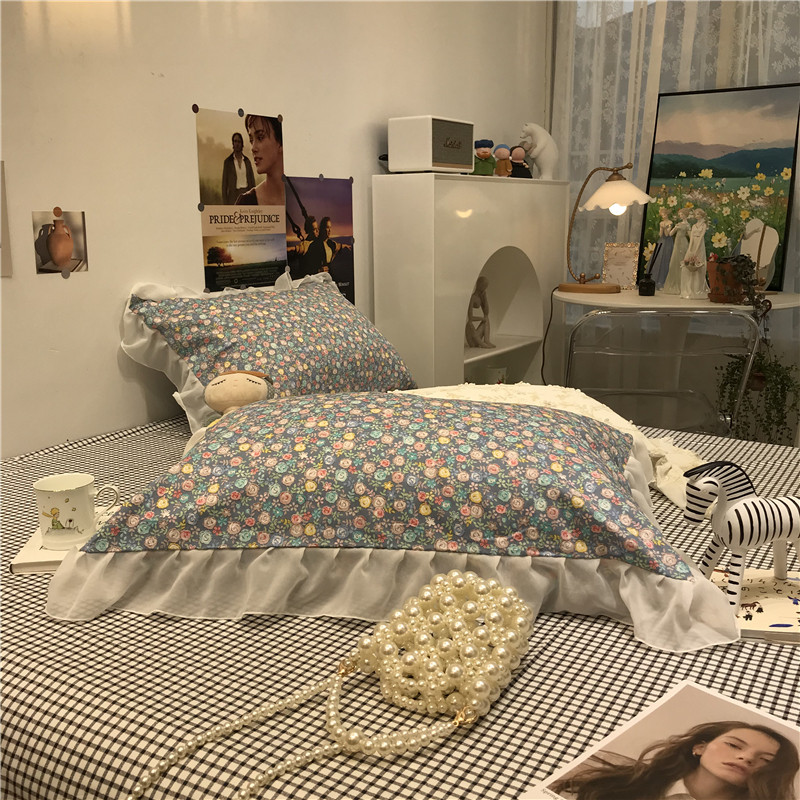 韩式田园风小碎花床上四件套全棉纯棉被套蓝色1.5m1.8公主少女心