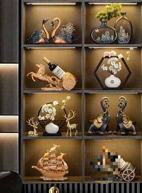 中国风办公室书房摆件高级感客厅酒柜装饰品展示柜博古架书柜