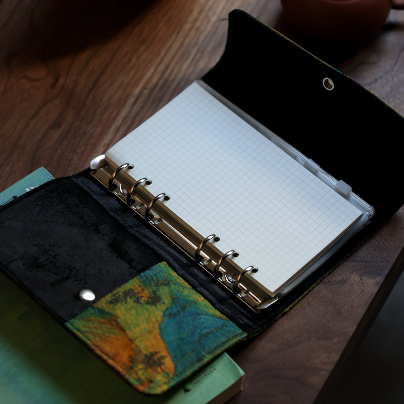 双姊妹布艺香云纱宋锦随身笔记本活页手账本套装可拆卸笔记本本子