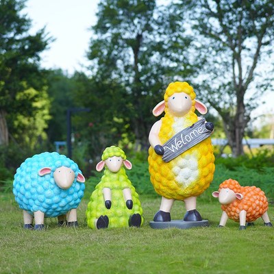 户外花园庭院卡通雕塑玻璃钢幼儿园商场草坪装饰美陈小品绵羊摆件