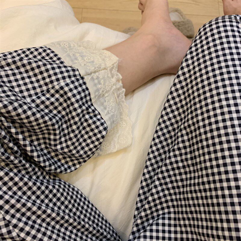 蕾丝边搭配黑白格!摇篮曲前奏!软糯亲肤质感Q慵懒遛弯裤长裤睡裤