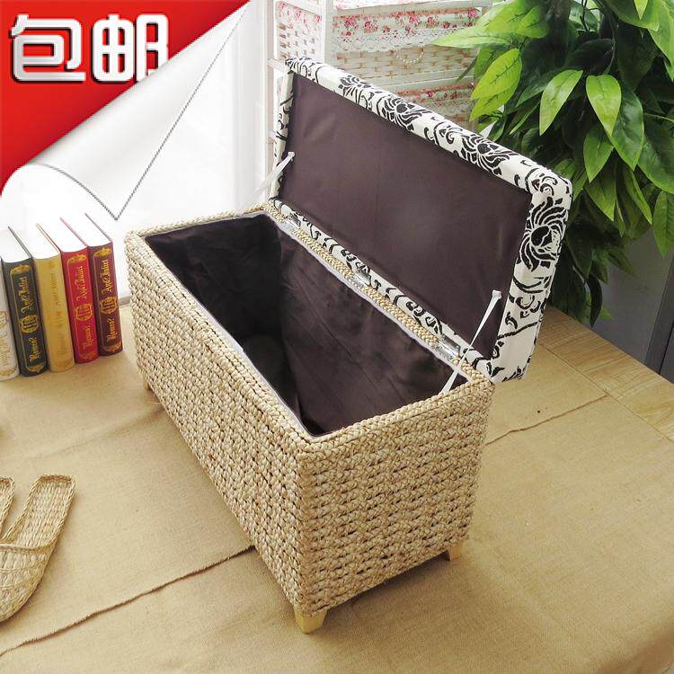 门厅鞋凳可坐人藤草编收r纳储物凳儿童玩具整理箱搁脚沙发凳子包