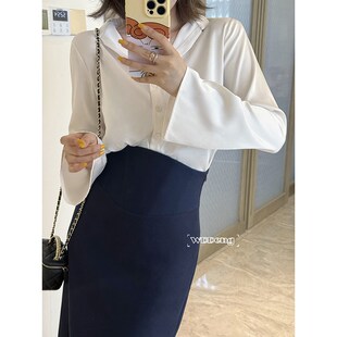 王等等微胖定制高知欧尼2025春季新款哑光缎面长袖衬衫半身裙套装