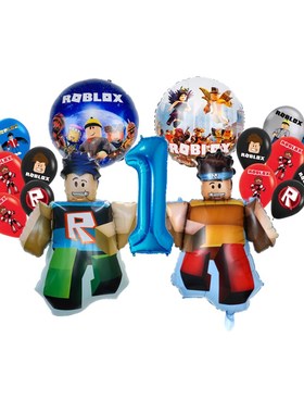 Roblox虚拟世界主题生日布置气球蓝色数字套装男孩10周岁布置汽球