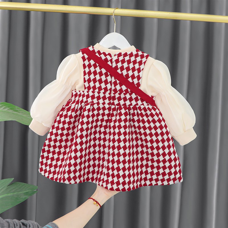 女童连衣裙秋冬新款洋气女宝宝加绒背带公主裙子周岁婴儿礼服冬装
