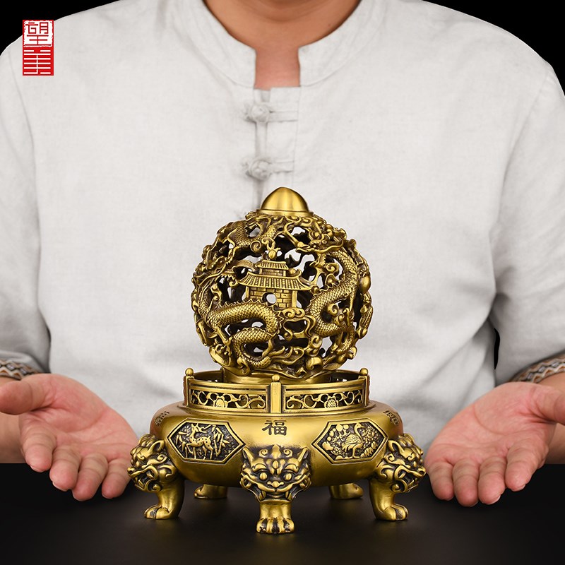 黄铜九转乾坤鼎摆件九龙戏珠青龙鼎工艺品客厅办公室店铺开业礼品