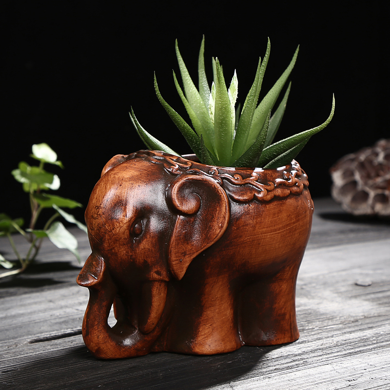 陶瓷大象花盆个性创意连体双筒复古双口大中小室内盆栽盆景专用盆