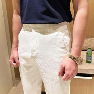 轻熟风简约白色松紧带裤子男款春秋高级黑色直筒九分裤男士休闲裤