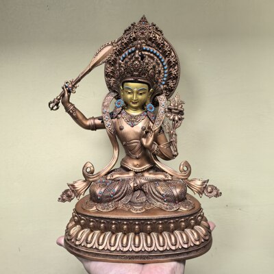 文殊/文殊师利佛像/文殊菩萨/江白央/27cm紫铜佛像佛堂供奉摆件