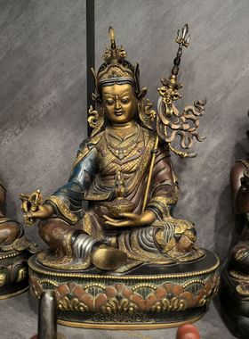 莲师/莲师八变/多杰卓洛/海生金刚/9寸尼泊尔鎏金古董老佛像摆件