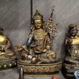 莲师/莲师八变/多杰卓洛/海生金刚/9寸尼泊尔鎏金古董老佛像摆件