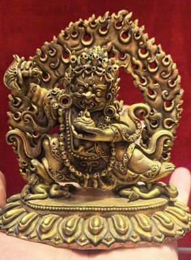 黑袍金刚/玛哈嘎拉/噶举/二臂大黑天臂12cm 尼泊尔鎏金佛堂摆件