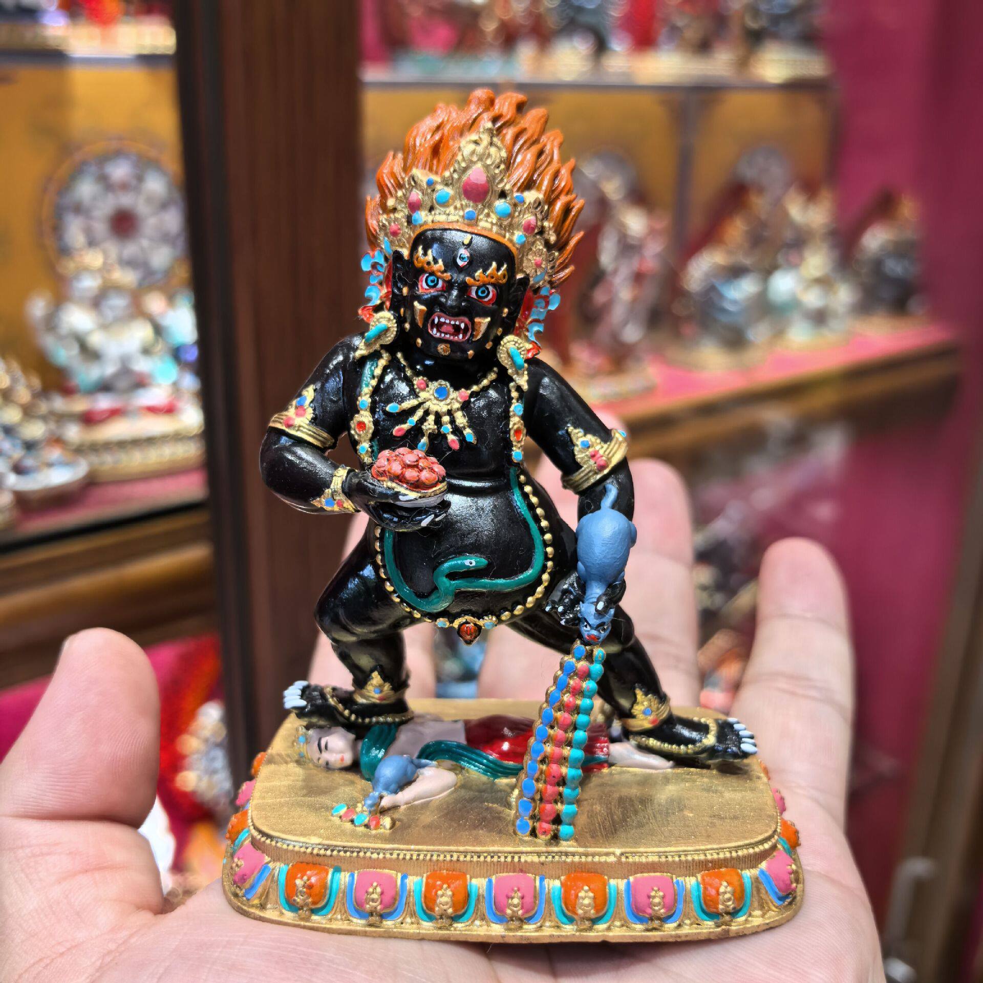 黑财神/赞巴拉/藏巴拉色波/10cm彩绘随身小佛像招财铜像财神摆件