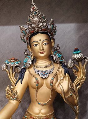 绿度母/尼泊尔手工鎏金佛像/绿度姆/卓玛/度母/多吉度母/50cm高
