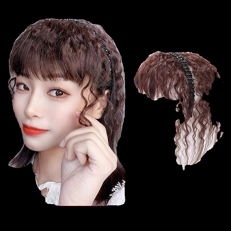 假发女自然前额头顶遮盖白发中老年刘海发箍假发一体式卷发