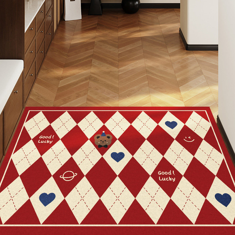 丝圈地垫入户门进门脚垫红色玄关门垫喜庆耐脏可裁剪格子地毯家用,居家布艺,入户地垫,淘宝优惠券,粉丝福利购,淘宝优惠卷