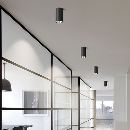 led明装筒灯圆形吸顶cob办公楼过道灯免开孔餐厅店铺商用明装射灯