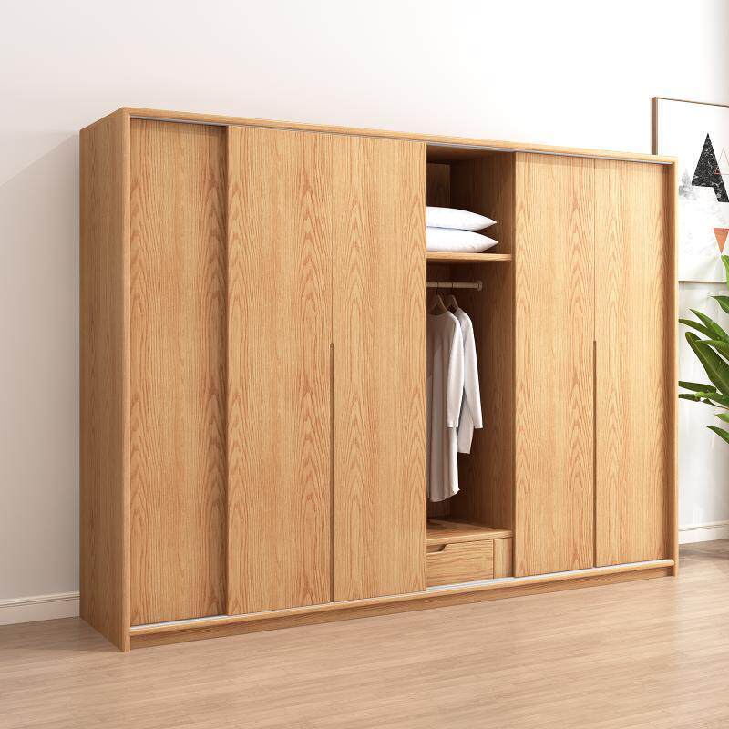 实木橡木推拉门衣柜家用卧室小户型移门柜主卧趟门衣橱厂家