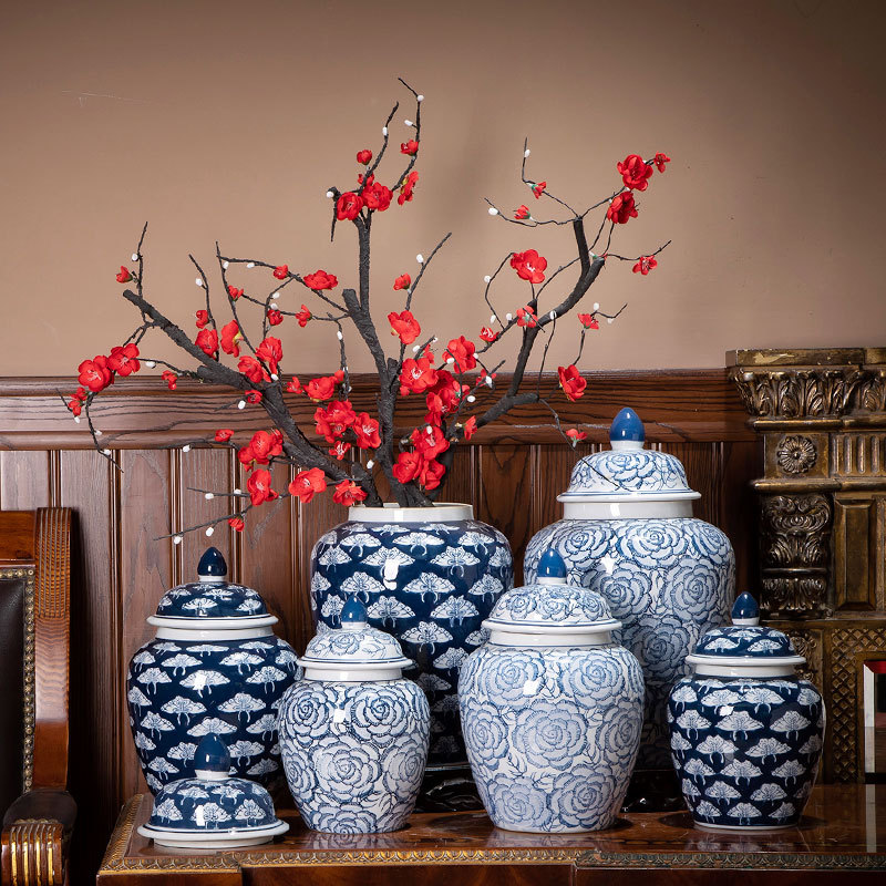陶瓷花瓶青花将军罐摆设客厅装饰品家居插花瓶鲜花花盆青花瓷水养