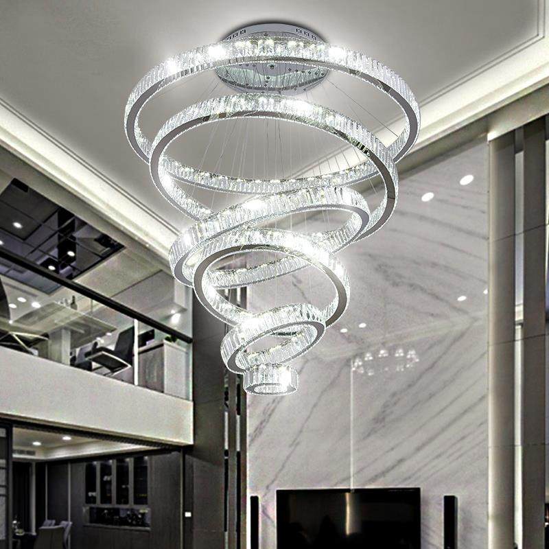 复式楼大吊灯简约现代楼梯长吊灯轻奢led水晶灯别墅挑高客厅灯具